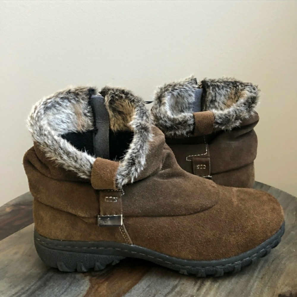 Khombu Paulette Brown Leather Faux Fur Boots